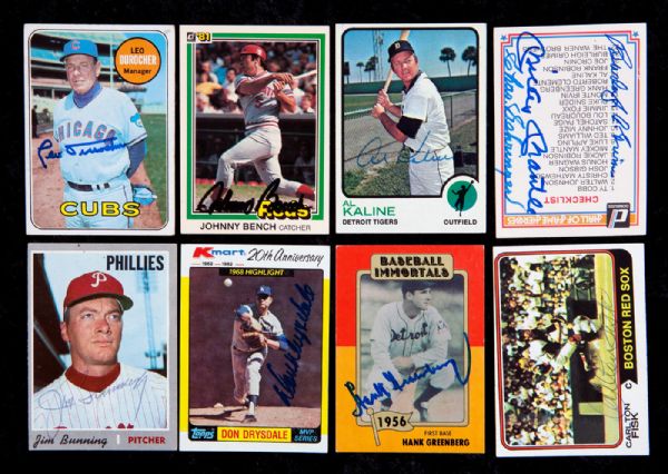 LOT OF (33) SIGNED CARDS WITH MANY HOF PLAYERS MANTLE GRIMES