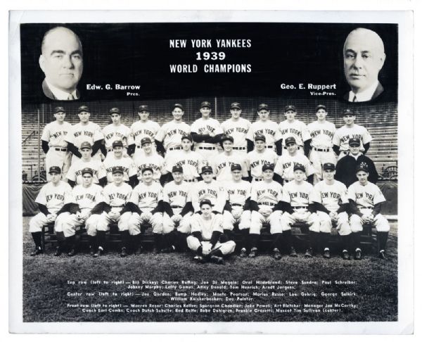 1939 WORLD CHAMPION NEW YORK YANKEES 8 X 10 TEAM PHOTO BY COSMO-SILEO