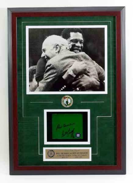 BILL RUSSELL AND RED AUERBACH DUAL SIGNED PARQUET FLOOR