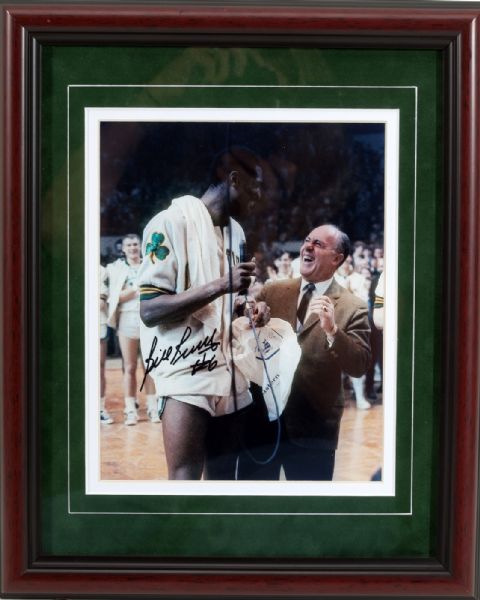 BILL RUSSELL SINGLE SIGNED AND FRAMED 8X10 PHOTO WITH RED AUERBACH