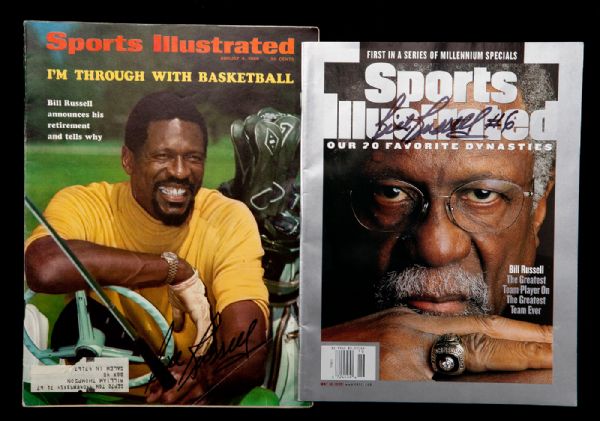 BILL RUSSELL LOT OF (2) SIGNED SPORTS ILLUSTRATED MAGAZINES