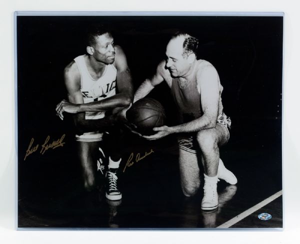 BILL RUSSELL AND RED AUERBACH SIGNED 16 X 20 BLACK AND WHITE PHOTO