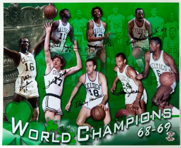 1968-69 BOSTON CELTICS TEAM SIGNED 16 X 20 PHOTO INCL. RUSSELL, HAVLICEK, JONES AND OTHERS