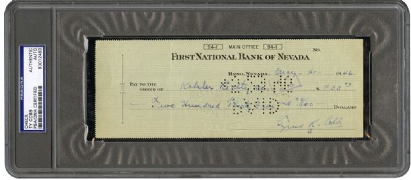 1946 TY COBB SIGNED CHECK PSA AUTHENTIC