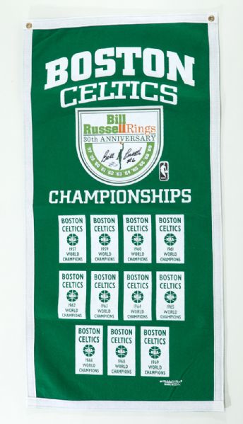BILL RUSSELL SIGNED 30TH ANNIVERSARY OF HIS 11 RINGS BANNER