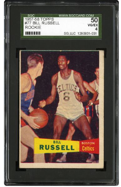 1957-58 TOPPS #77 BILL RUSSELL ROOKIE CARD VG/EX SGC 4