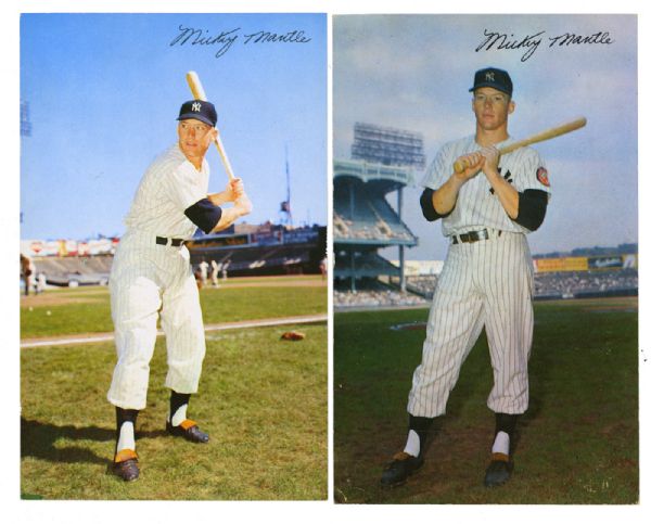 1953-55 DORMAND POSTCARD MICKEY MANTLE LOT OF 2 - BAT ON BOTH LEFT AND RIGHT SHOULDER