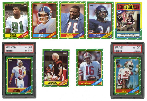1986 TOPPS FOOTBALL COMPLETE SET OF 396 INC. NM-MT PSA 8 JERRY RICE AND STEVE YOUNG ROOKIES