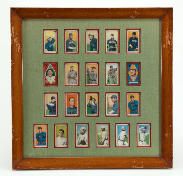 1909-11 T206 (19) AND 1911 T205 (2) LOT OF 21 MAJOR LEAGUERS INC. 7 HALL OF FAMERS IN VINTAGE FRAME