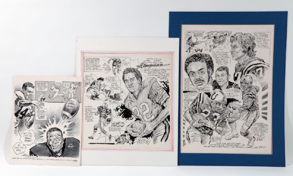 LOT OF (3) ORIGINAL FOOTBALL DRAWINGS BY FAMED CARTOONIST BISSELL