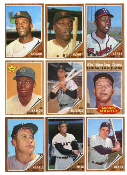1962 TOPPS BASEBALL PARTIAL SET (424/598) INC. MANTLE, MAYS, AARON, GIBSON, MCCOVEY