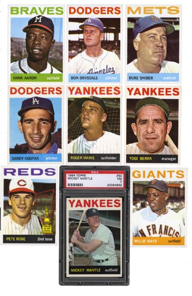 1964 TOPPS BASEBALL LOT OF 296 DIFFERENT INC. MANTLE, ROSE, MAYS, KOUFAX, AARON, MARIS