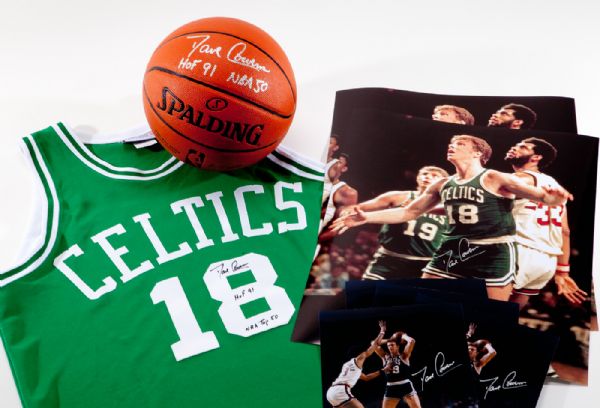 DAVE COWENS SIGNED CELTICS JERSEY, BASKETBALL (2) 16 X 20 AND (5) 8 X 10