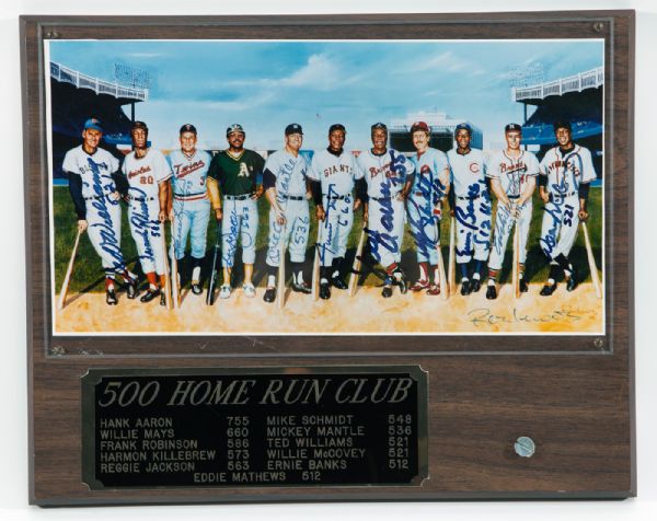 RON LEWIS 500 HOME RUN CLUB SIGNED MINI PRINT WITH 11 SIGNATURES