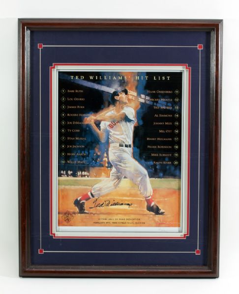 TED WILLIAMS HIT LIST SIGNED LIMITED EDITION LITHOGRAPH PRINT  #21/200