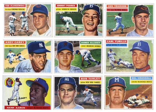 1955 (2) AND 1956 (20) TOPPS BASEBALL LOT OF 22 DIFFERENT INC. AARON AND KILLEBREW