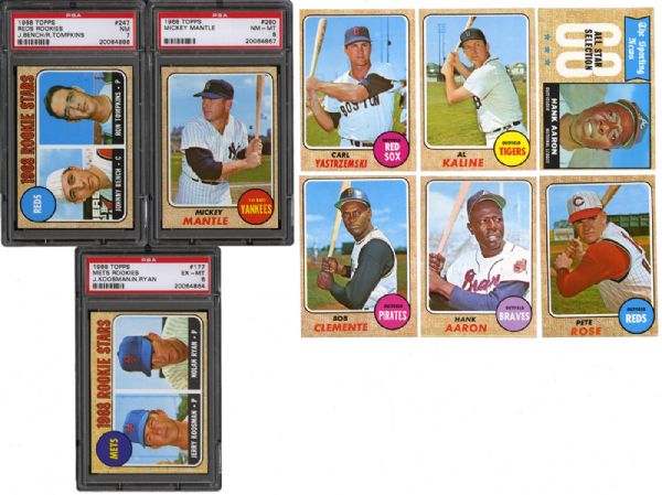 1968 TOPPS BASEBALL LOT OF 259 DIFFERENT INC. RYAN, MANTLE, BENCH, AARON, CLEMENTE, ROSE AND 14 OTHER HOFERS