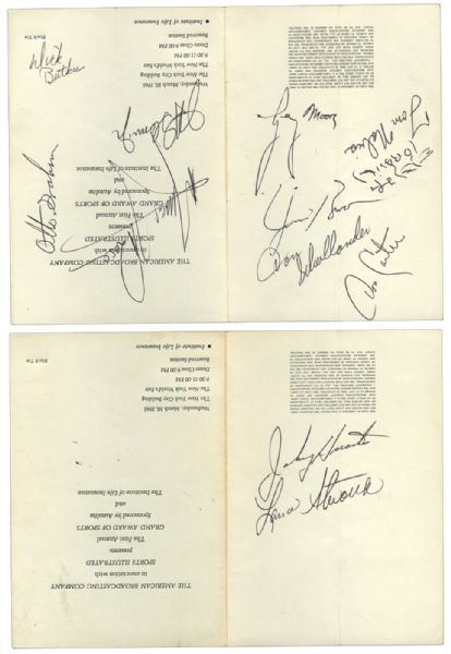 1965 ABC TELEVISION GRAND AWARD OF SPORTS ADMISSION CARDS SIGNED BY JOHN GLENN, JIM BROWN, DICK BUTKUS, OTTO GRAHAM AND 9 OTHERS