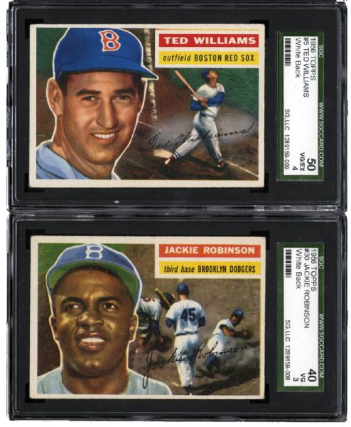 1956 TOPPS BASEBALL SGC GRADED #5 TED WILLIAMS AND #30 JACKIE ROBINSON