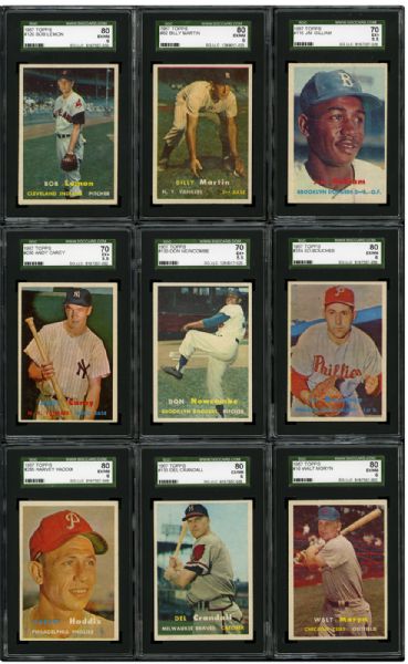 1957 TOPPS BASEBALL EX/NM SGC 80 (27) AND EX+ SGC 70 (19) LOT OF 46 DIFFERENT