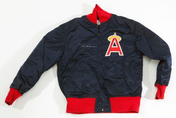 1980S ROD CAREW CALIFORNIA ANGELS GAME WORN AND SIGNED WARM-UP JACKET