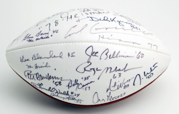MULTI SIGNED HEISMAN TROPHY WINNERS FOOTBALL WITH 20 SIGNATURES