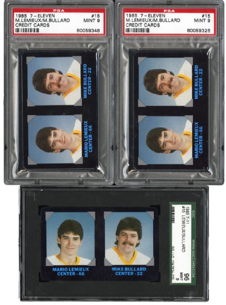 1985 SEVEN ELEVEN MARIO LEMIEUX CREDIT CARDS LOT OF (3) ALL GRADED MINT 9