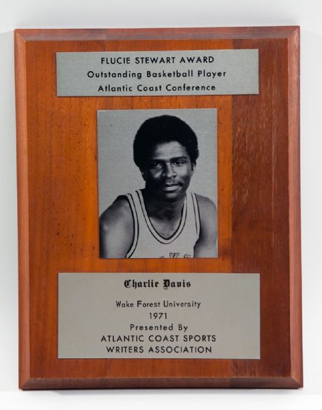 1970 CHARLIE DAVIS WAKE FOREST ACC PLAYER OF THE YEAR PLAQUE