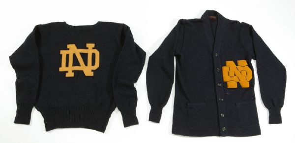 PAIR OF CIRCA 1940S NOTRE DAME SWEATERS