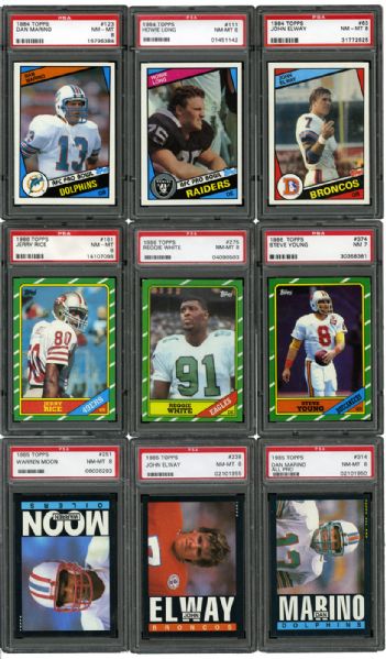 HIGH GRADE 1984, 1985, AND 1986 TOPPS COMPLETE FOOTBALL SETS WITH PSA GRADED STARS