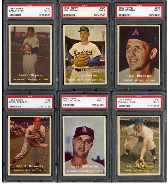 1957 TOPPS BASEBALL LOT OF (16) INC REESE, WYNN AND ROBERTS GRADED NM PSA 7
