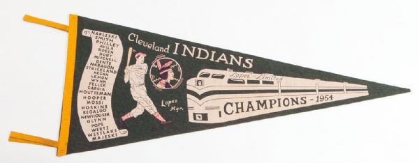 1954 AMERICAN LEAGUE CHAMPION CLEVELAND INDIANS "LOPEZ LIMITED" SCROLL PENNANT