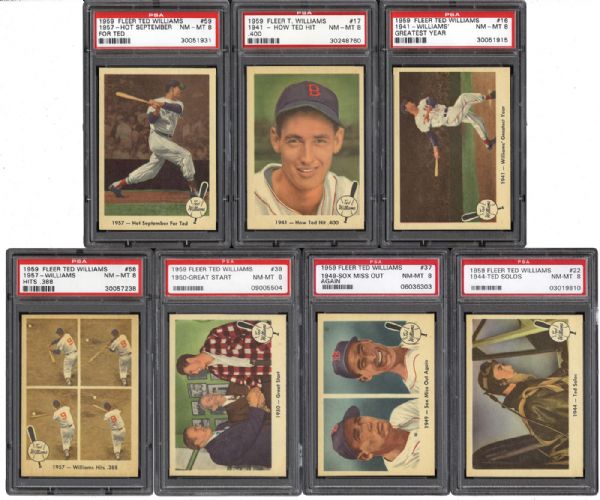 LOT OF (15) 1959 FLEER TED WILLIAMS CARDS-ALL GRADED NM-MT PSA 8