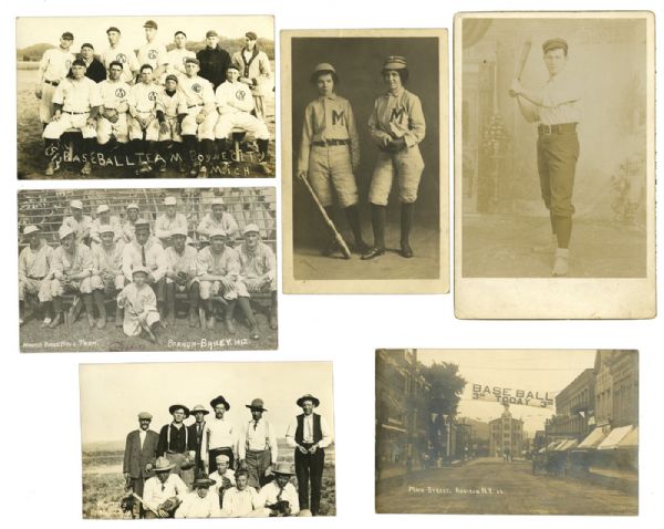 GROUP OF (5) MOSTLY EARLY 1900S POSTCARDS WITH ONE CABINET CARD FEATURING BASEBALL TEAMS AND PLAYERS