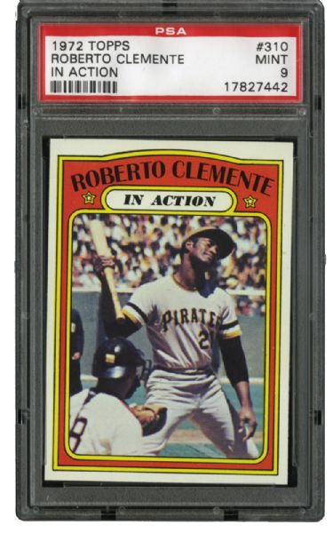 1972 TOPPS #310 ROBERTO CLEMENTE (IN ACTION) MINT PSA 9