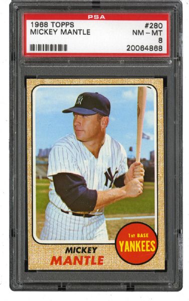 1968 TOPPS #280 MICKEY MANTLE NM-MT PSA 8