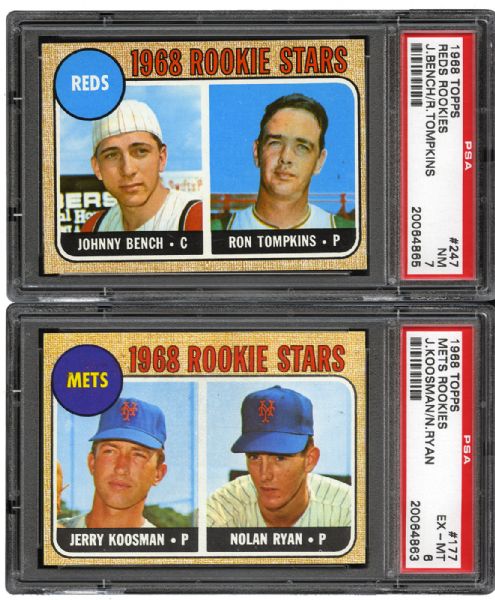1968 TOPPS BASEBALL ROOKIE LOT OF #177 RYAN EX-MT PSA 6 AND #247 JOHNNY BENCH NM PSA 7