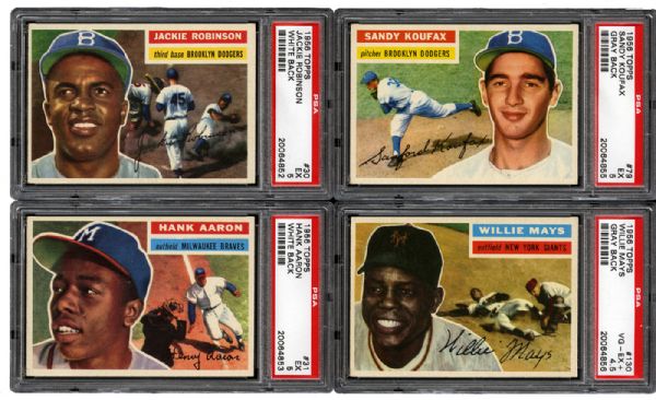 1956 TOPPS PSA GRADED LOT OF 4 - MAYS, KOUFAX, AARON, AND ROBINSON