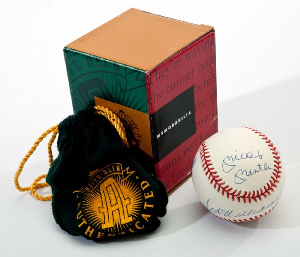 MICKEY MANTLE, TED WILLIAMS, CARL YASTRZEMSKI, AND FRANK ROBINSON UPPER DECK AUTHENTIC TRIPLE CROWN WINNERS SIGNED BASEBALL #UDX17705