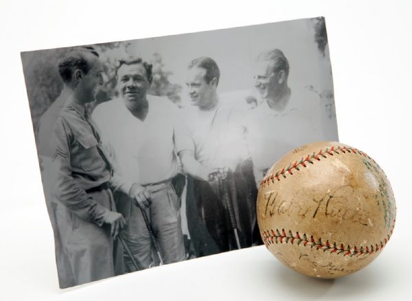 BABE RUTH AND BOB HOPE SIGNED BASEBALL WITH OTHERS