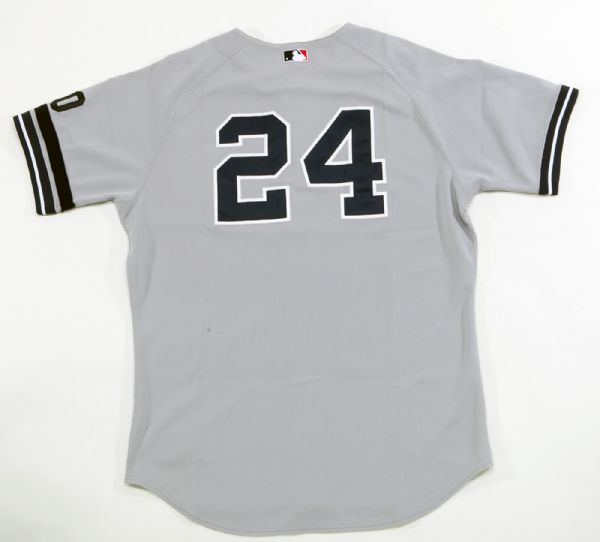 2007 NEW YORK YANKEES ROBINSON CANO GAME ISSUED ROAD GRAY JERSEY WITH # 10 "RIZZUTO ARM BAND" - STEINER