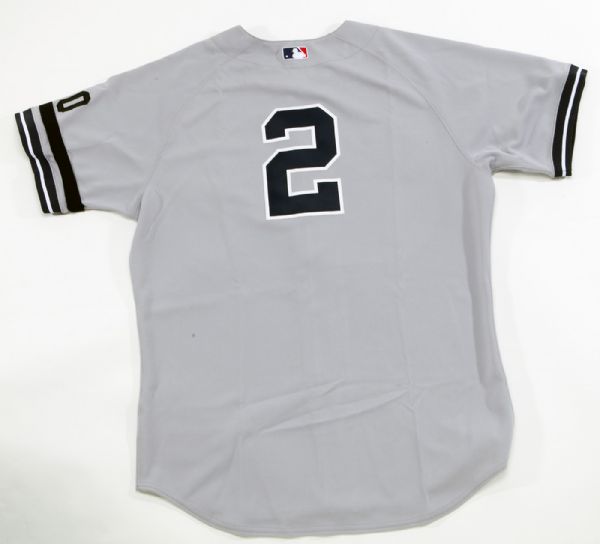 2007 YANKEES  DEREK JETER GAME ISSUED ROAD GRAY JERSEY WITH # 10 "RIZZUTO ARM BAND" - STEINER
