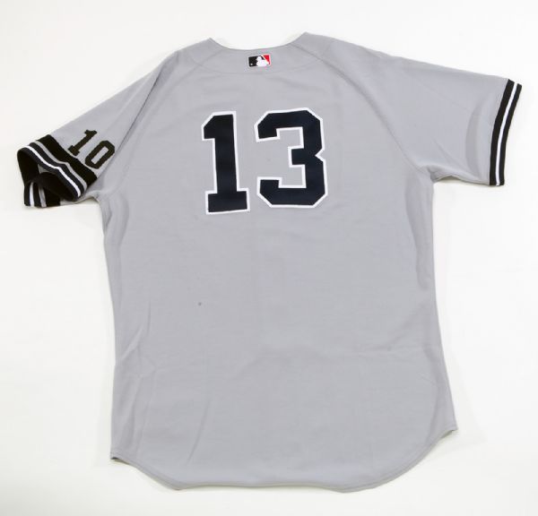 2007 NEW YORK YANKEES ALEX RODRIGUEZ GAME ISSUED ROAD GRAY JERSEY WITH # 10 "RIZZUTO ARM BAND" - STEINER