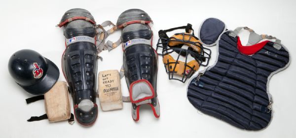 SANDY ALOMAR CLEVELAND INDIANS GAME USED OUTFIT - ALL STAR CATCHERS MASK, SHIN GUARDS, BATTING HELMET, ALL STAR CHEST PROTECTOR