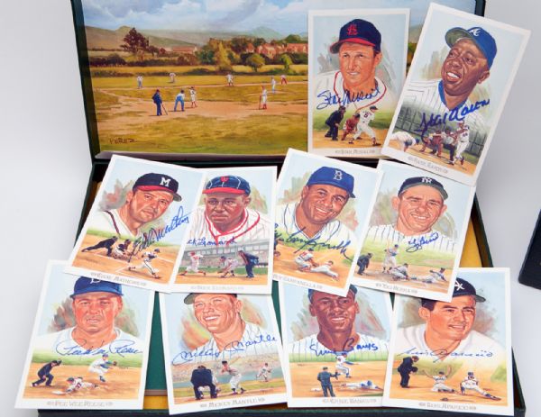1989 PEREZ-STEELE CELEBRATION POSTCARDS COMPLETE BOXED SET OF 44 (33 OF 41 POSSIBLE AUTOGRAPHED) AND CELEBRATION BOOK SIGNED (34 OUT OF POSSIBLE 41 AUTOGRAPHED)