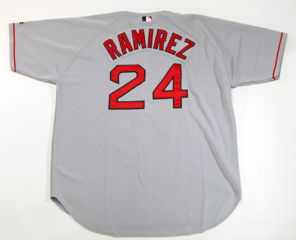 2004 MANNY RAMIREZ SIGNED BOSTON RED SOX GAME WORN ROAD JERSEY WITH INSCRIPTION "W.S. MVP"
