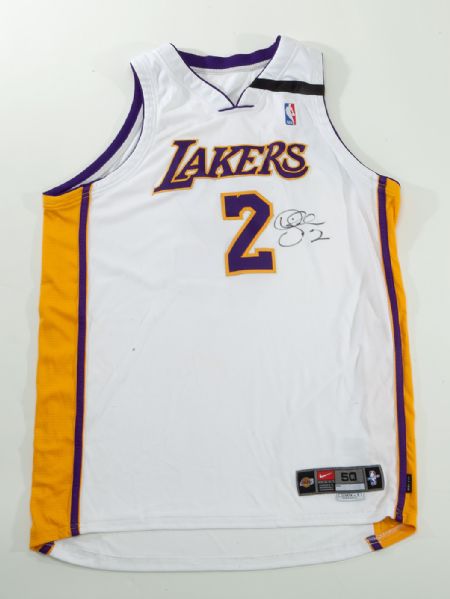 DEREK FISHER SIGNED LOS ANGELES LAKERS GAME ISSUED BLACK BAND JERSEY