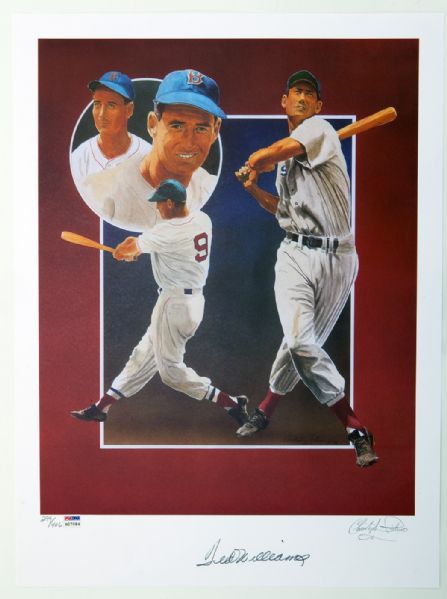TED WILLIAMS SIGNED LIMITED EDITION LITHOGRAPH "THE SPLENDID HITTER" ARTIST SIGNED CHRISTOPHER PALUSO - PSA/DNA
