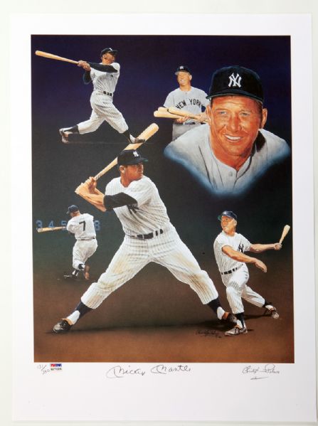 MICKEY MANTLE SIGNED LIMITED EDITION CHRISTOPHER PALUSO LITHO 131/250 MINT PSA/DNA 9