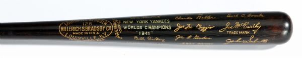 1941 WORLD CHAMPION NEW YORK YANKEES BLACK BAT